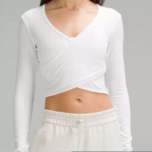 Lululemon White Wrap-Front Ribbed Long-Sleeve Top